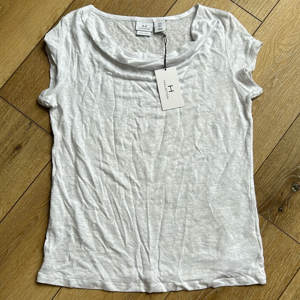 Halston Womens Small Short Sleeve White Linen Top 100% Linen Spring Summ…